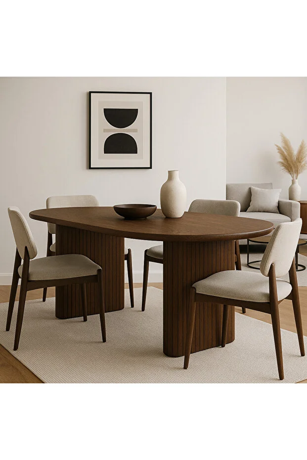 Masif Kayın Ağacından Oval Modern Yemek Masası – 180×80×75 cm